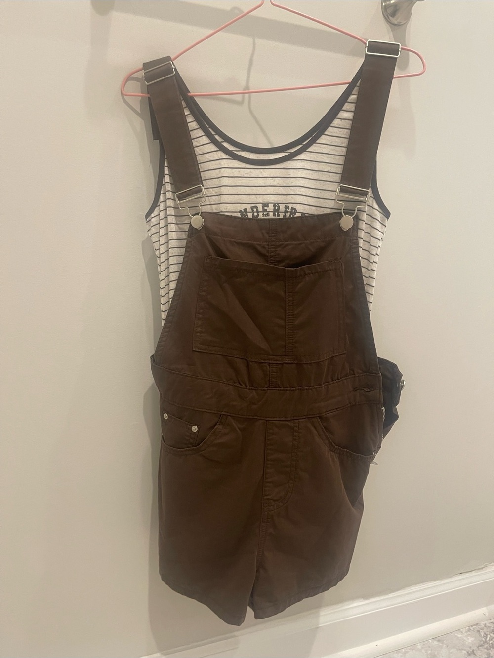 No Boundaries Brown Cotton Short Overalls